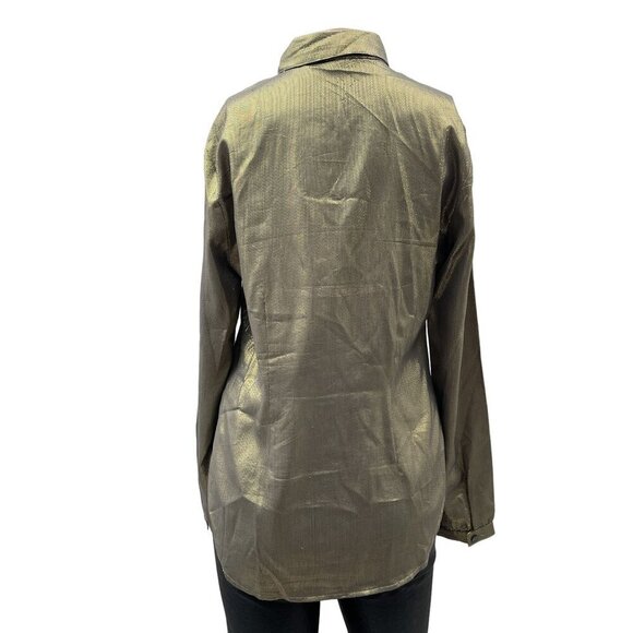 Elizabeth and James Metallic Gold Button-Down Shirt Cotton Silk Blend* Womens M - Picture 2 of 10